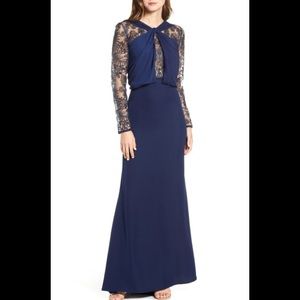 Tadashi shoji embroidered mesh crepe gown